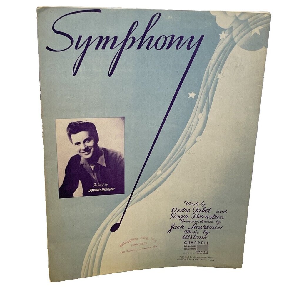 Symphony Piano Sheet Music Alstone 1945 Chappell & Co. Johnny Desmond Cover